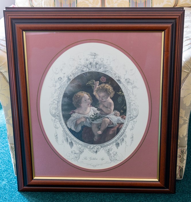 A pair of oval prints, 'The Golden Age' and 'Cupid & Psyche', 52 by 42cm, framed (2) Note: located - Image 3 of 3