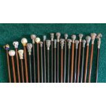 Twenty four recent pommel topped walking canes, plated and ceramic (24) Note: located at the