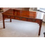 A mahogany crossbanded coffee table of Georgian design, six frieze drawers, width 122cm Note: