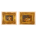 A pair of recent furnishing pictures depicting hares in a barn, 30 by 40cm, gilt frames (2) Note: