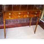 A burr wood and strung side table with four frieze drawers, width 96cm Note: located at the vendor's