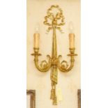 A set of three cast brass double arm wall lights, tassel design (3) Note: located at the vendor's