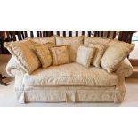 A recent upholstered three piece suite, scroll arm, cream damask upholstery (3) Note: located at the