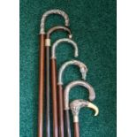 Six recent mainly crook handled walking canes, plated mounts (6) Note: located at the vendor's