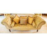 A scroll arm chaise, gold damask buttoned upholstery, width 190cm Note: located at the vendor's
