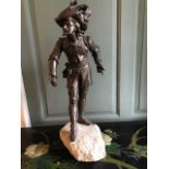 **REOFFER £40-£60- 12TH AUGUST** A 19th Century bronze figure of a Cavalier, mounted on a stone