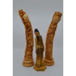 Three Chinese resin deities, one part is a pair