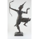 An early 20th century brass Thai figure of an archer, 70.5cm