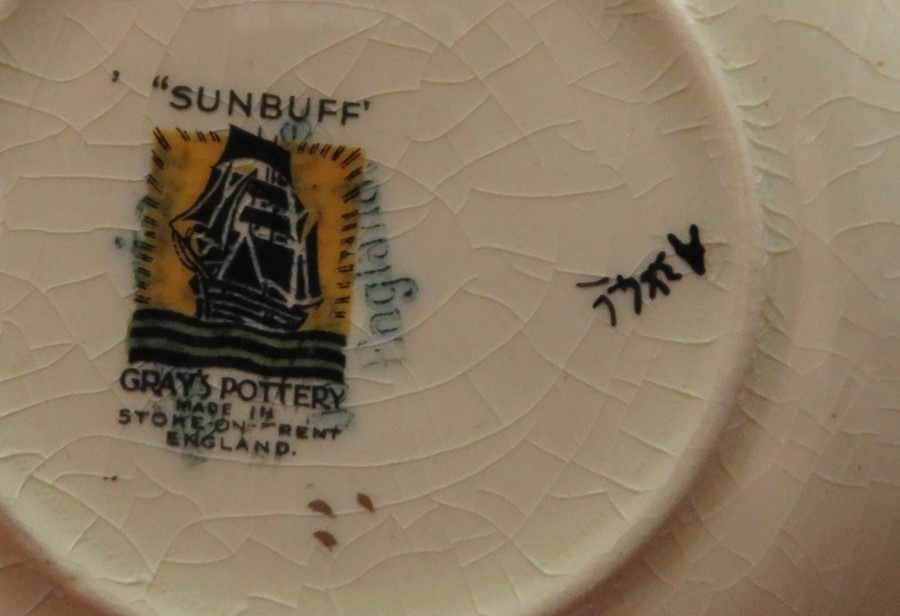 An early twentieth century art deco period hand-painted Grays Pottery Sun Buff pattern tea - Image 2 of 3