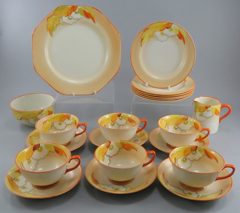 An early twentieth century art deco period floral decorated Grays Pottery pattern tea service, c.