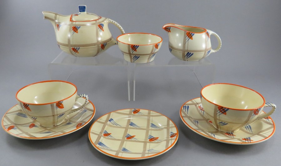 An early twentieth century art deco period Susie Cooper, Crown Works Burslem morning tea service, c.