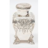 A late Victorian silver bombe shaped tea canister, the detachable cover with gadroon fluting, the