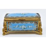A French enamel and gilt metal box, late 19th Century, of rectangular form with leaf scroll feet,