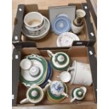 A Coalport part tea service in green ground, Booth blue and white dinner plates, Portmeirion small