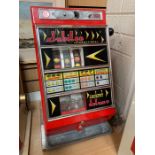 A Jubilee International Deluxe Jackpot Slot Machine, one arm bandit, 6d play, complete with coins,