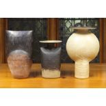 Three Edward Campden vases inspired by Lucie Rie and Hans Coper, 1997-2008, the first a footed globe