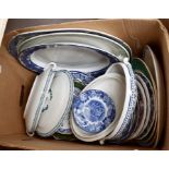 ** RE OFFER** A collection of various blue and white plates, tureens, meat plates, etc, mostly