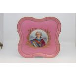 Two Sevres-style cabaret trays, late 19th Century, the first of lobed square form and painted with a