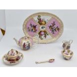A Helena Wolfsohn Dresden porcelain cabaret set, circa 1880-90, decorated with scenes of courting