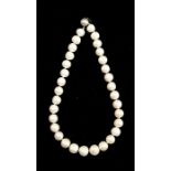 A cultured pearl necklace, white pearls approx 12mm, length approx 17'', on a 9ct white gold ball