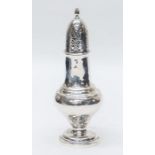 A late Victorian silver baluster shaped sugar caster, diamond pattern to cover beneath wyvern