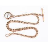 A 9ct rose gold graduated link Albert chain, T bar and swivel clasp, length approx. 14'', with a