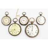 A collection of Victorian and later Sterling silver pocket watches and fob watches, hallmarked for
