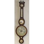 A 19th Century banjo barometer and thermometer, having a swan neck pediment