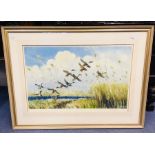 Peter Scott (British, 1909-1989), shovelers rising above reeds, 1934, colour print signed in
