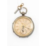 A late 19th  Century silver AC pocket watch, Chester, with silvered face second hand dial, gilt