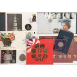Coins- 2003 Brilliant uncirculated year set, 4 x  £5 coin first day covers. With Britain’s new