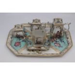 A Helena Wolfsohn type Dresden porcelain cabaret bachelor tea set, circa 1890, of square form with