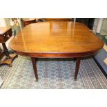 A George III style mahogany D ended dining table, raised on square legs, 72cm high, 150cm wide,