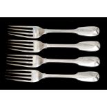 Paul Storr: A set of four George III silver fiddle pattern table forks, by Paul Storr, London, 1811,