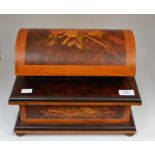 A Thorens Swiss walnut and marquetry music box, of recent manufacture, with a windup movement,