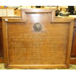 A Great War oak memorial wall plaque, inscribed 'For God King and Country', 'Sacred to the Memory of