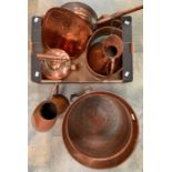 A collection of jam pans, brass jugs, coal bowl etc (Q)