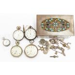 A collection of four silver open faced pocket watches to include a ladies version along with another