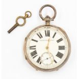 Improved patent Chester silver pocket watch, 1908, Roman numerals, gold hands, with subsidiary