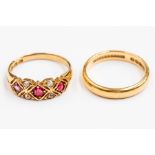 An 18ct gold ruby, spinel and old cut diamond ring, size M, total gross weight approx. 3.4gms