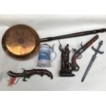 Bed Pan, replica pistols, dagger, resin figure and RAF tankard