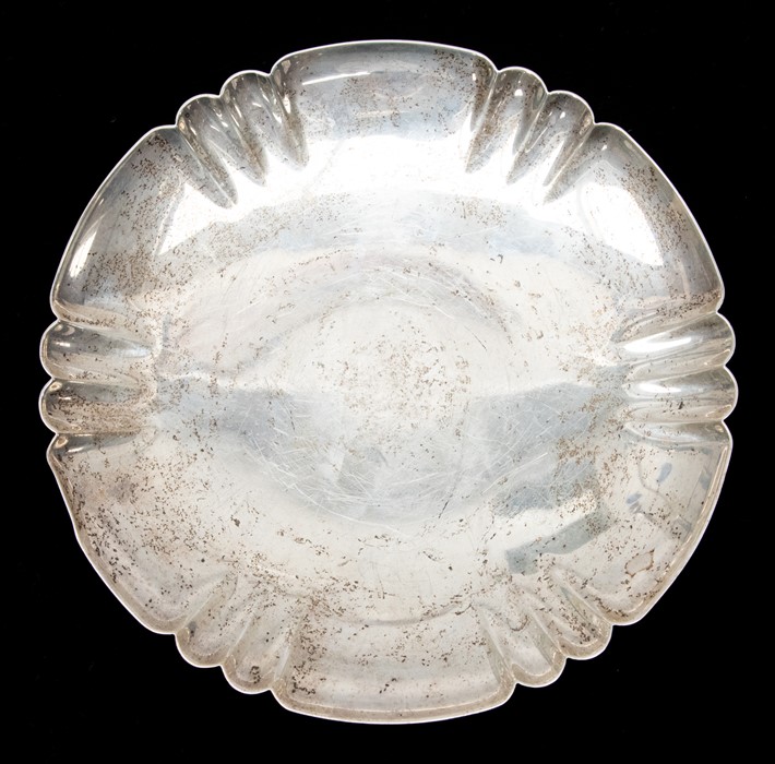 A George VI silver circular dish, lobed section decoration and raised rim foot, by Edward