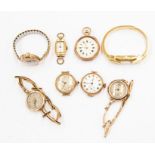 A  collection of early 20th Century watches to include a five 9ct gold watches, one with a 9ct