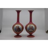 A pair of Sevres-style vases, late 19th Century, of bottle form and finely painted with portraits of