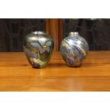 Two Siddy Langley art glass vases, dated 1982, the first of ovoid form and decorated with stylised