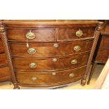 An early Victorian mahogany chest of drawers, bow fronted form, comprising two short over three long