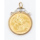 An Edwardian Sovereign dated 1907, on a 9ct gold pendant mount, total gross weight approx. 10.3gms