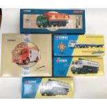 Corgi Classics Leyland Tanker, two Power tankers, one ERF flatbed and one AEC Fire Engine. All boxed