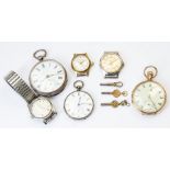 A collection of pocket and wristwatches to include an Elgin gold plated watch, white dial, approx.