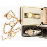 A collection of assorted ladies wristwatches, including a 9ct gold cocktail watch with a 9ct gold on